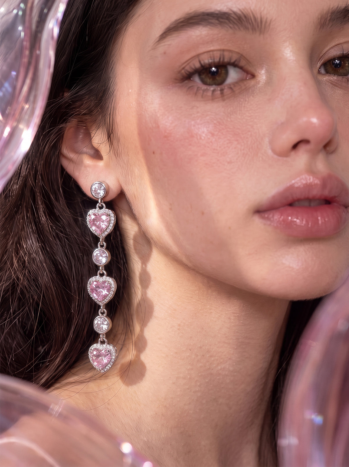 Pink Heart Drop Earrings