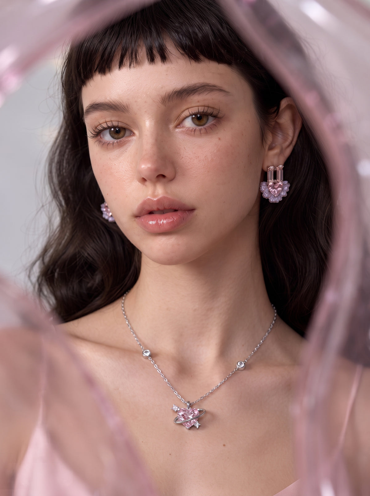 Pink Heart Orbit Necklace