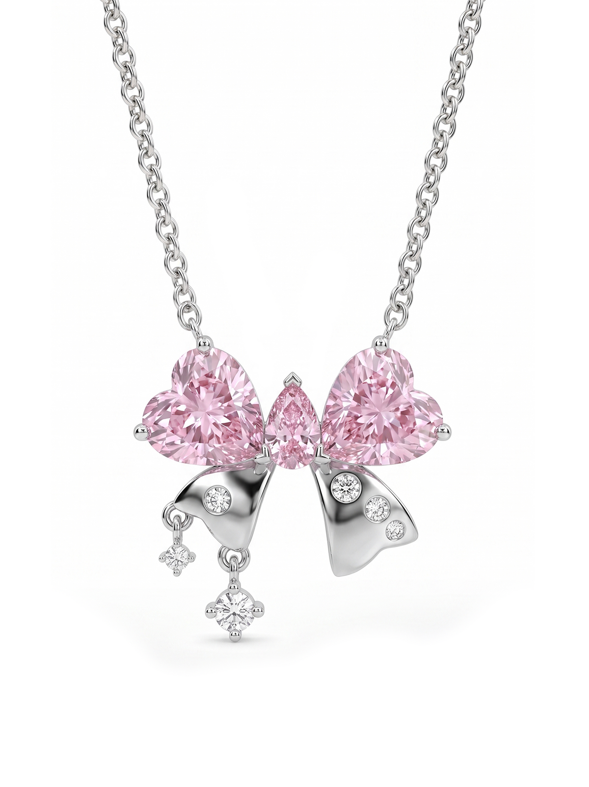 Pink Crystal Bow Necklace