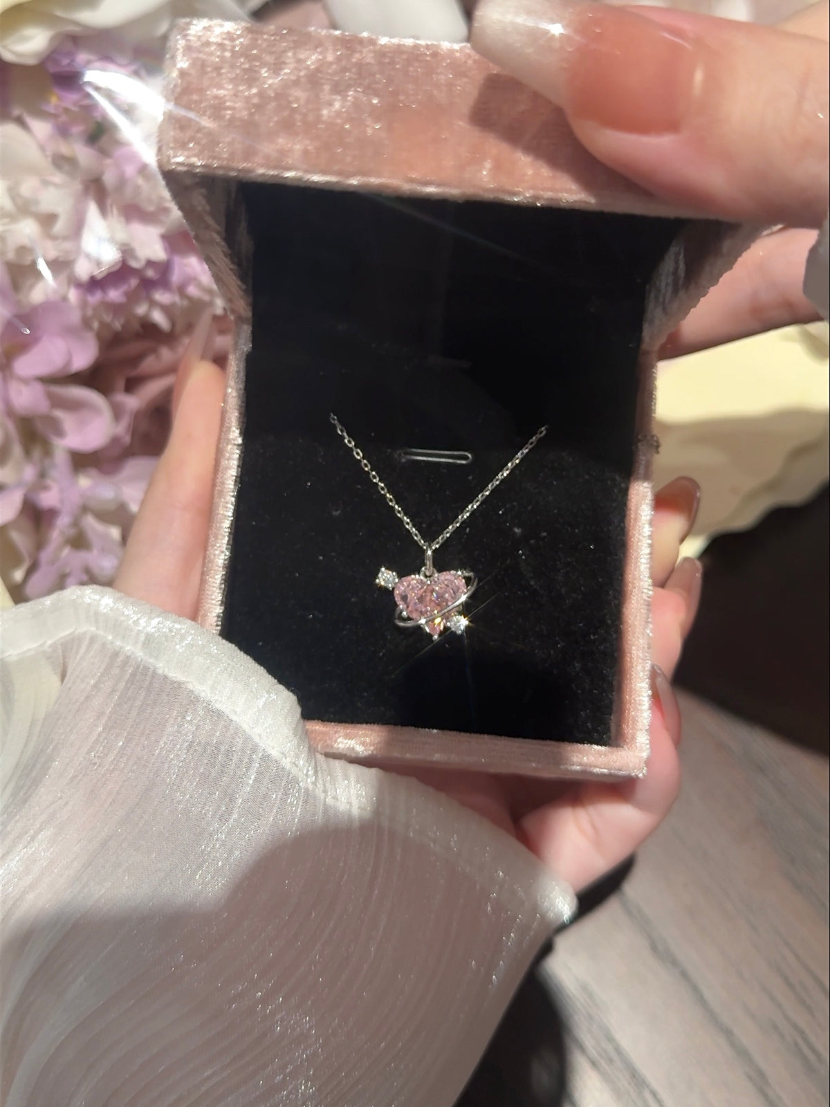 Pink Heart Orbit Necklace