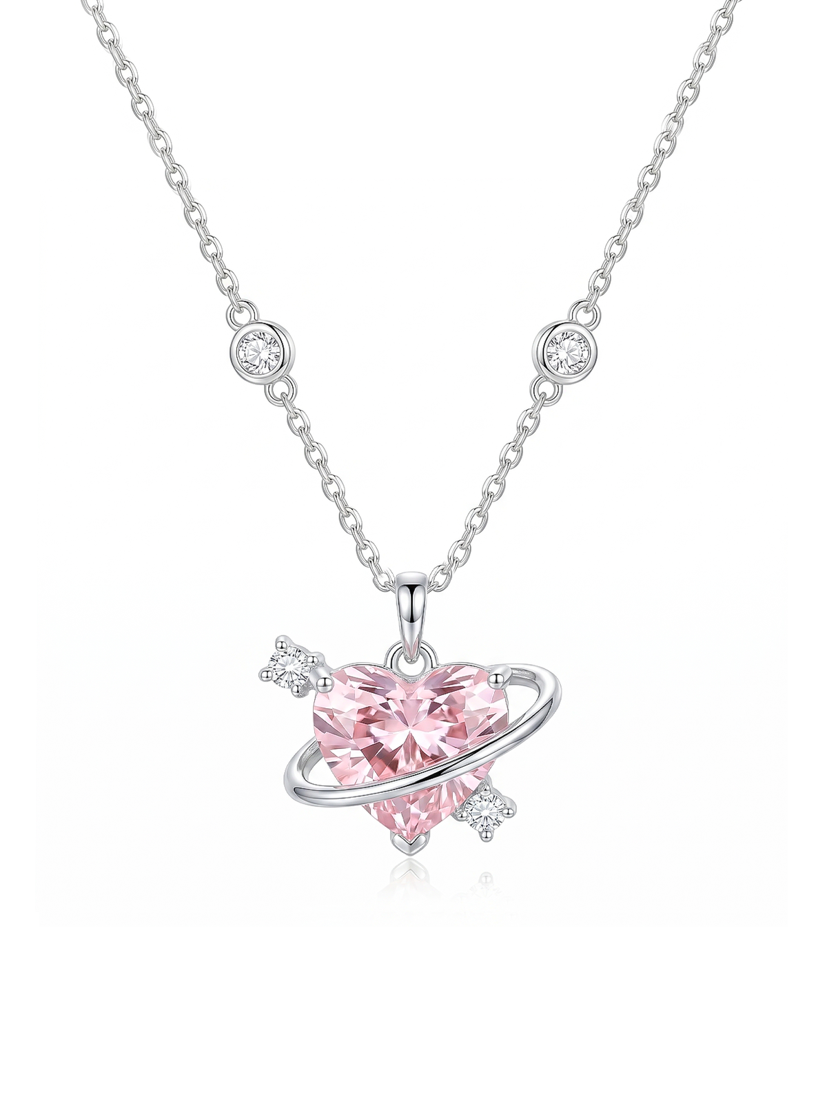 Pink Heart Orbit Necklace